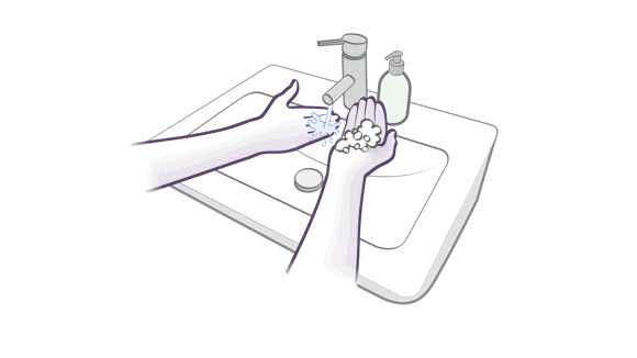 Wash your hands thoroughly with soap and water.